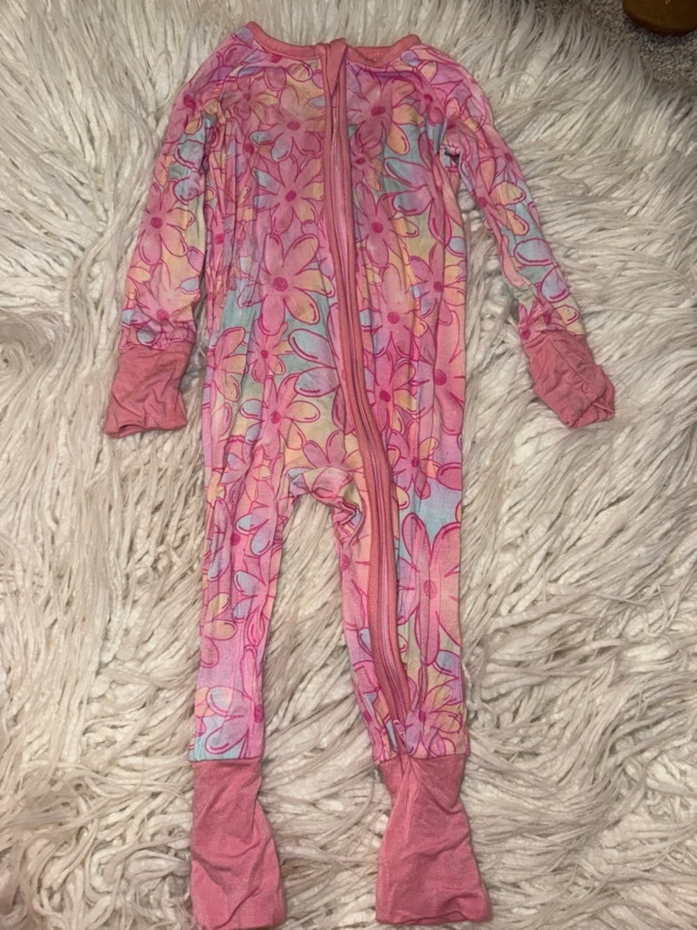 Pink Floral Zip-Front Footed One-Piece for Kids